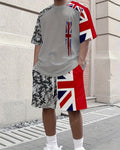 Men's Summer Flag Print Round Neck Set 972