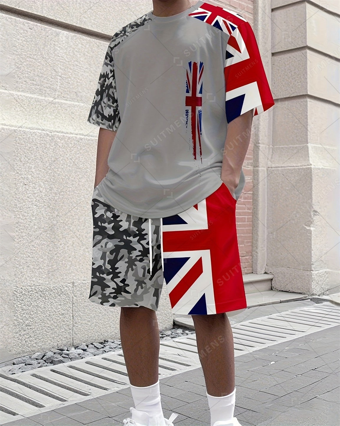 Men's Summer Flag Print Round Neck Set 972