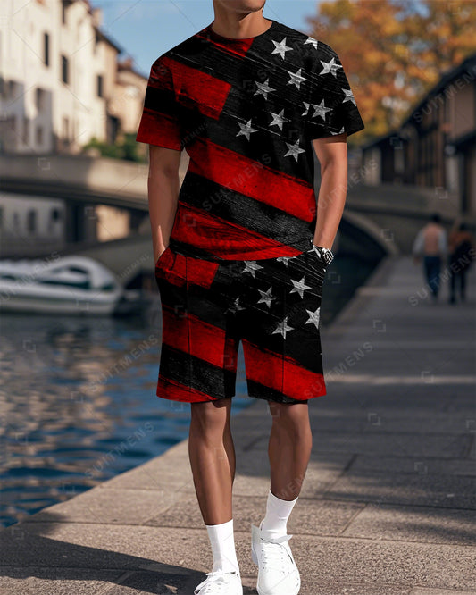 Men's Camouflage Printed Casual Summer Round Neck Set 2019