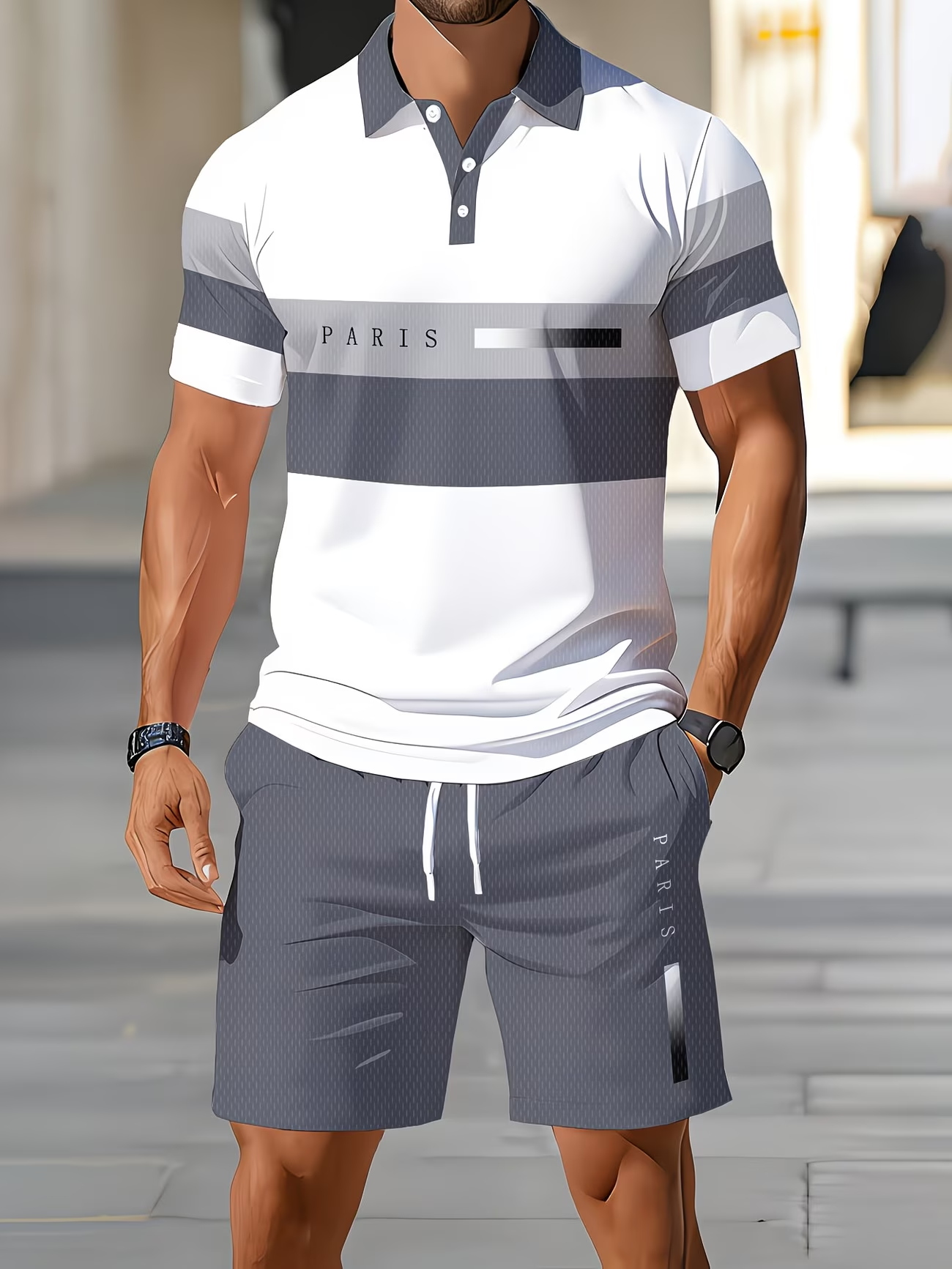 ⏰ Letzter Tag: 50% Rabatt! 🔥-Herren Sommer-Set mit Polo und Shorts im Streifenlook