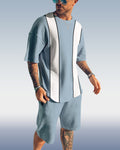Suitmens Men's casual color block printed shorts Set 419