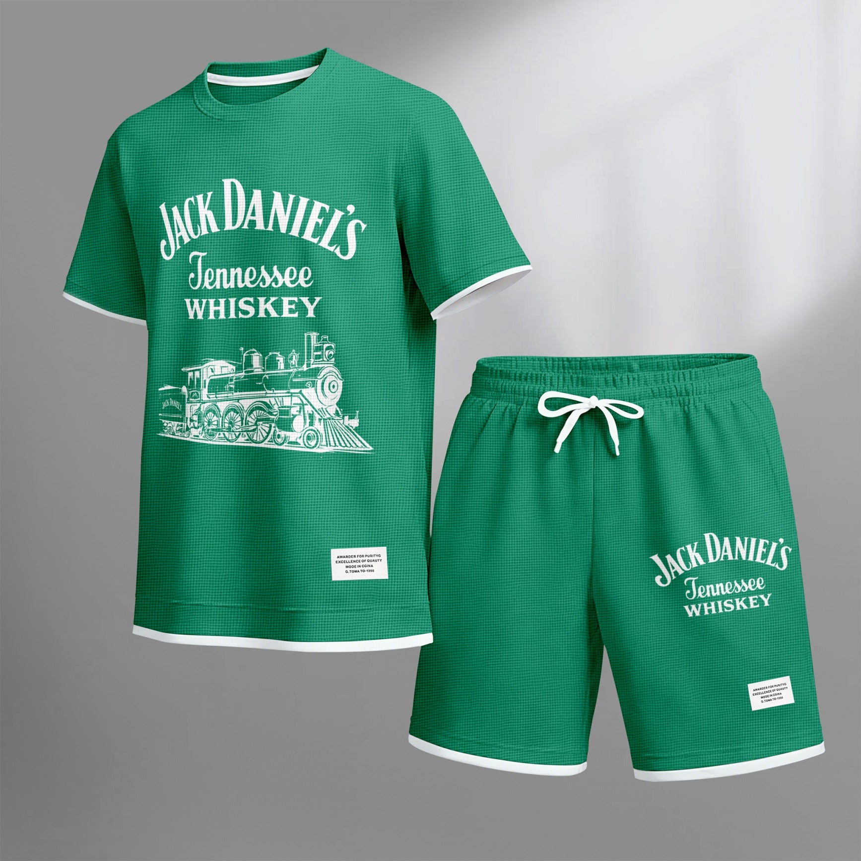 Men's Beer Print Drawstring Shorts Set, Suitable For Spring And Summer Wear, Casual Summer Set, Including Short-Sleeved Shirt And Shorts, Suitable For Everyday Wear And Sports.