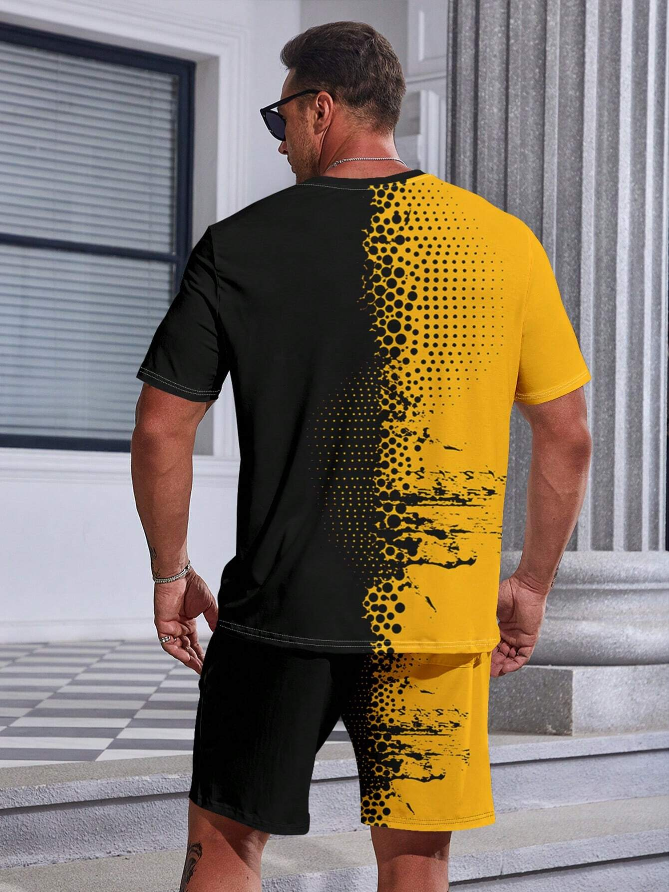 Men's casual color block printed shorts Set 508