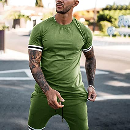 Men's simple casual short sleeve two piece suit
