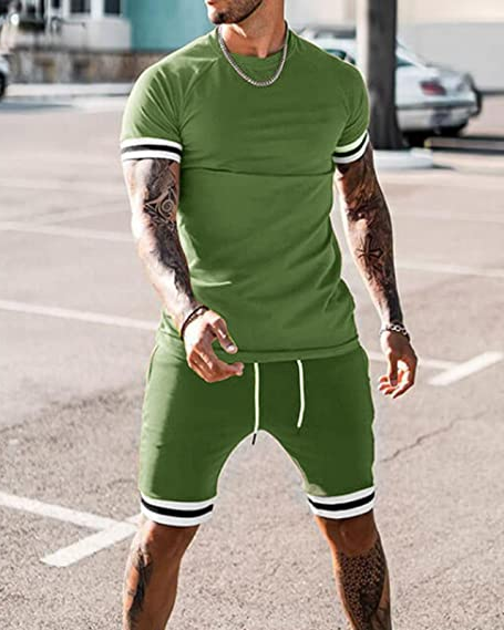 Men's simple casual short sleeve two piece suit