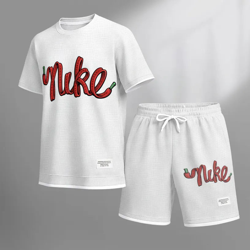 This Men's Western Bunny Classic Logo Drawstring Shorts Set Is An Ideal Choice For Spring And Summer. This Casual Summer Set Includes A Short-Sleeved Shirt And A Pair Of Shorts, Suitable For Both Everyday Wear And Sports.
