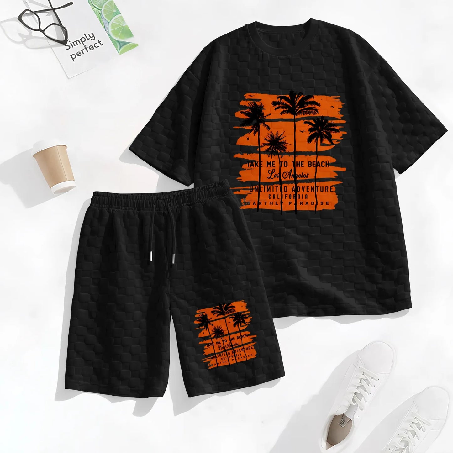 Men's Hawaiian Graphic Print Spring And Summer Drawstring Shorts Set, A Casual Summer Outfit, Including A Short-Sleeved Shirt And Shorts, Suitable For Everyday Wear And Sports Activities. A Two-Piece Set For A Relaxed And Active Lifestyle.
