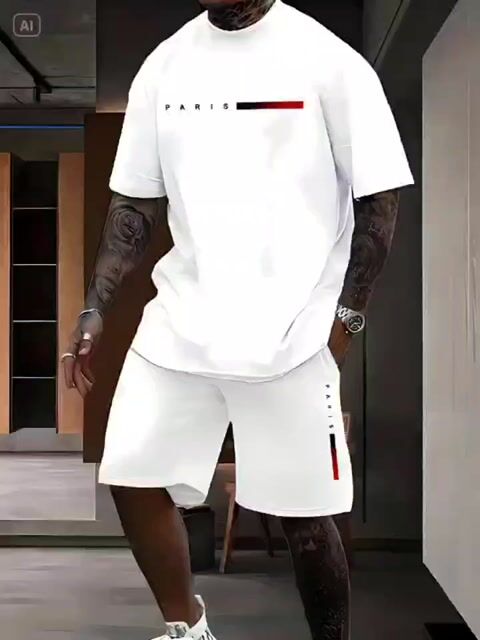 Men's Paris Print Summer Crew Neck Set