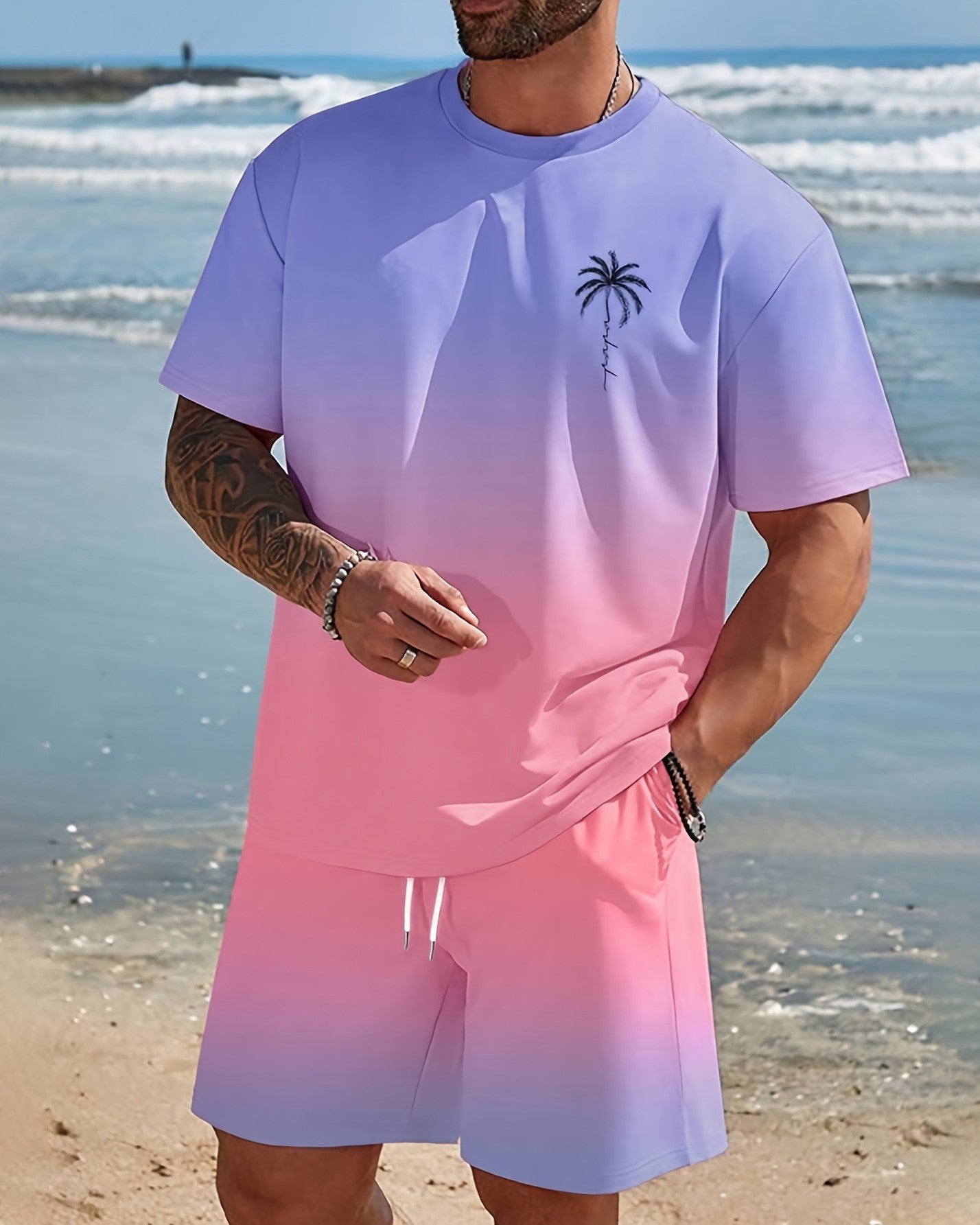Men's Summer Vacation Round Neck Set 199