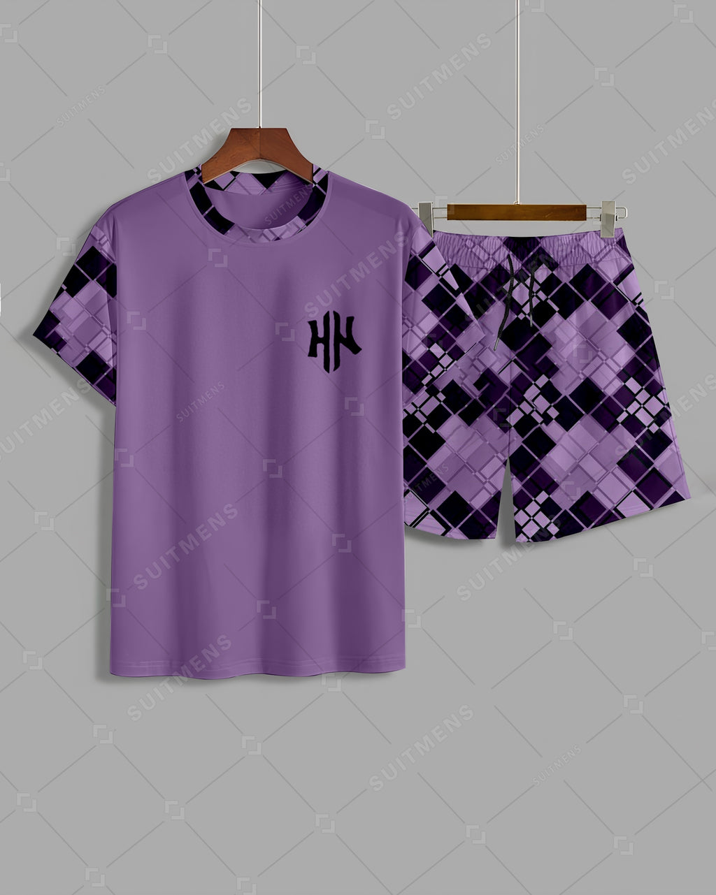 Men's Summer Colorblock Printed Round Neck Suit 013