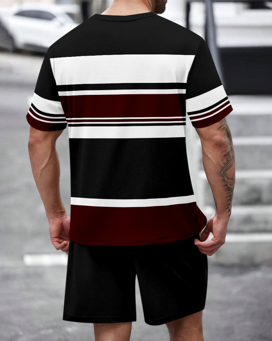 Men's Summer Colorblock Printed Round Neck Set 469