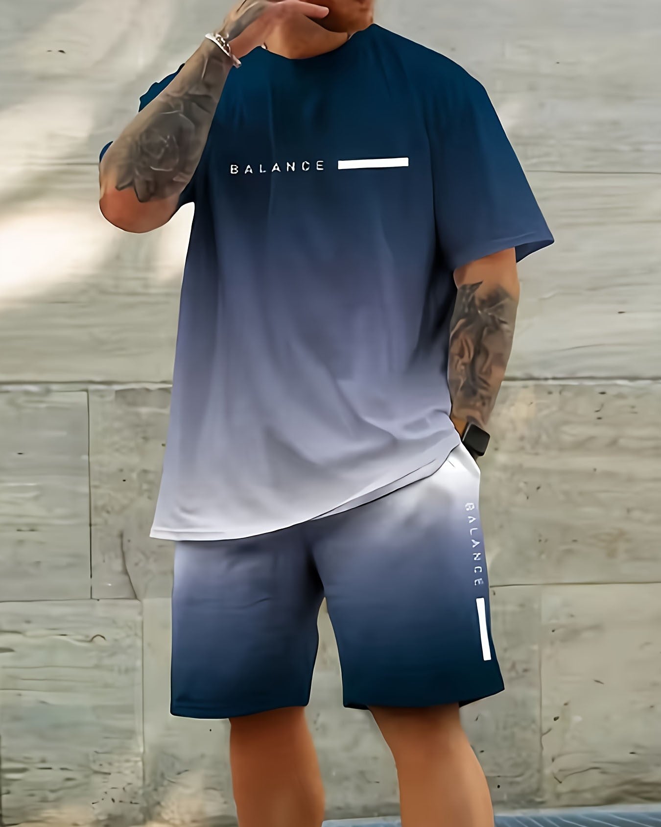 Men's Gradient Summer Round Neck Set 134
