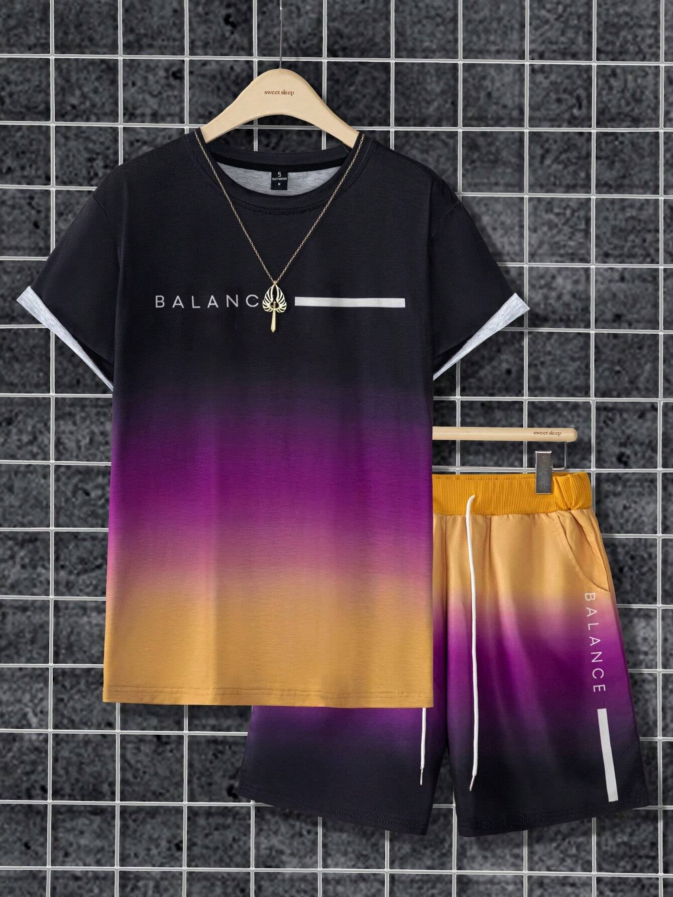 Men's Color Matching Casual Shorts Set 414