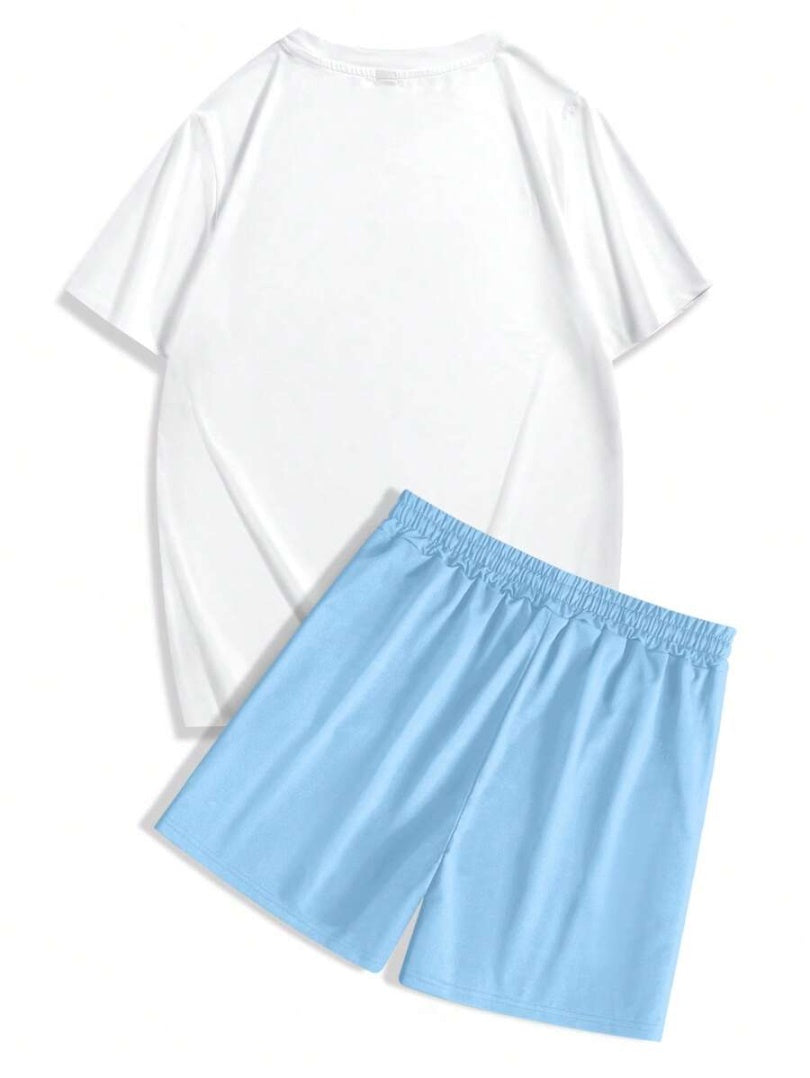 Men's Summer Car Print Round Neck Set 261