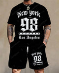 Men's Summer Letter Print Round Neck Set 244