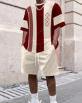Men's Summer Colorblock Printed Round Neck Set 382