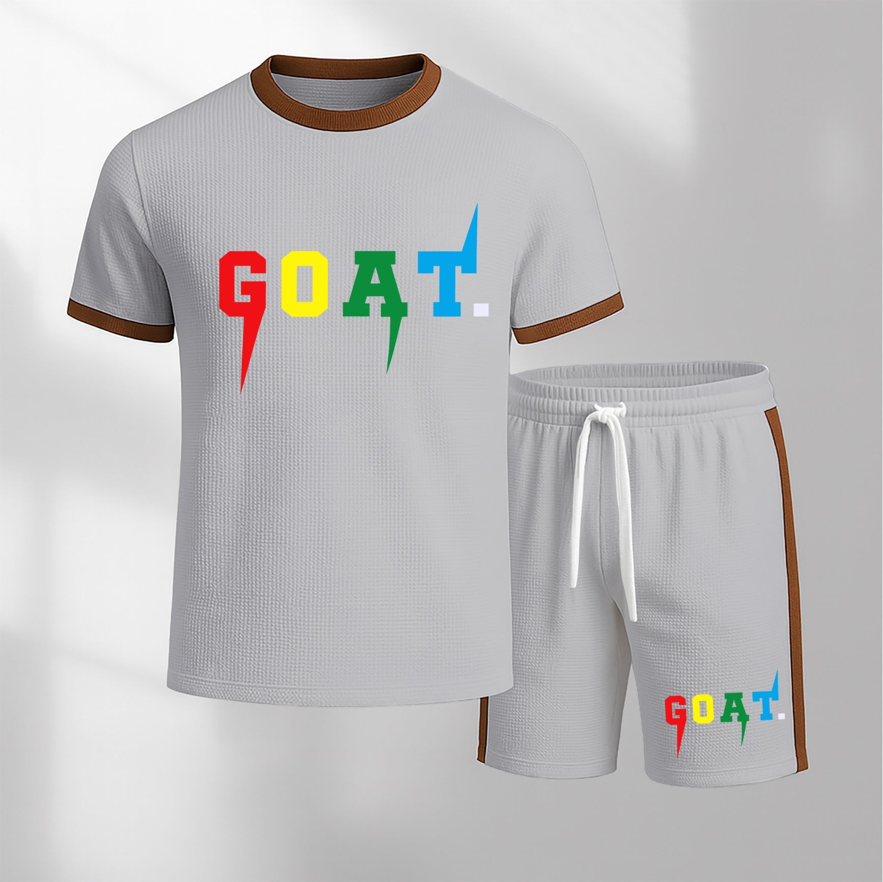 Men's Goat Pattern Short-Sleeved T-Shirt And Drawstring Shorts Set, Men's Clothing, Casual Sports Short-Sleeved Top And Shorts, Summer Men's Everyday Wear, Indoor And Outdoor Sportswear, Sports Set.