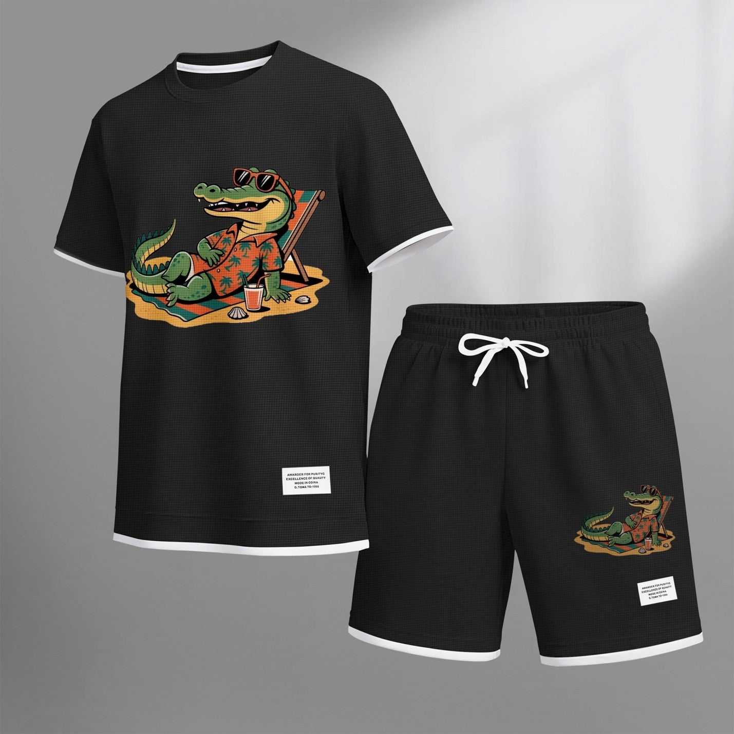 Men's Vacation Funny Animal Graphic Print Short Sleeve Shirt and Drawstring Shorts Set, Casual Summer Two-Piece Outfit, Lightweight Breathable Relaxed Fit Sportswear, Stylish Comfortable Daily Wear Beach Vacation Travel Loungewear