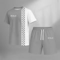 Men’s Casual Checker Stripe T Shirt and Shorts Set, 2 Piece Matching Outfit with Short Sleeve Tee and Elastic Waist Drawstring Shorts, Soft Breathable Summer Set for Holiday, Beach, Street Style, Lounge, and Everyday Wear