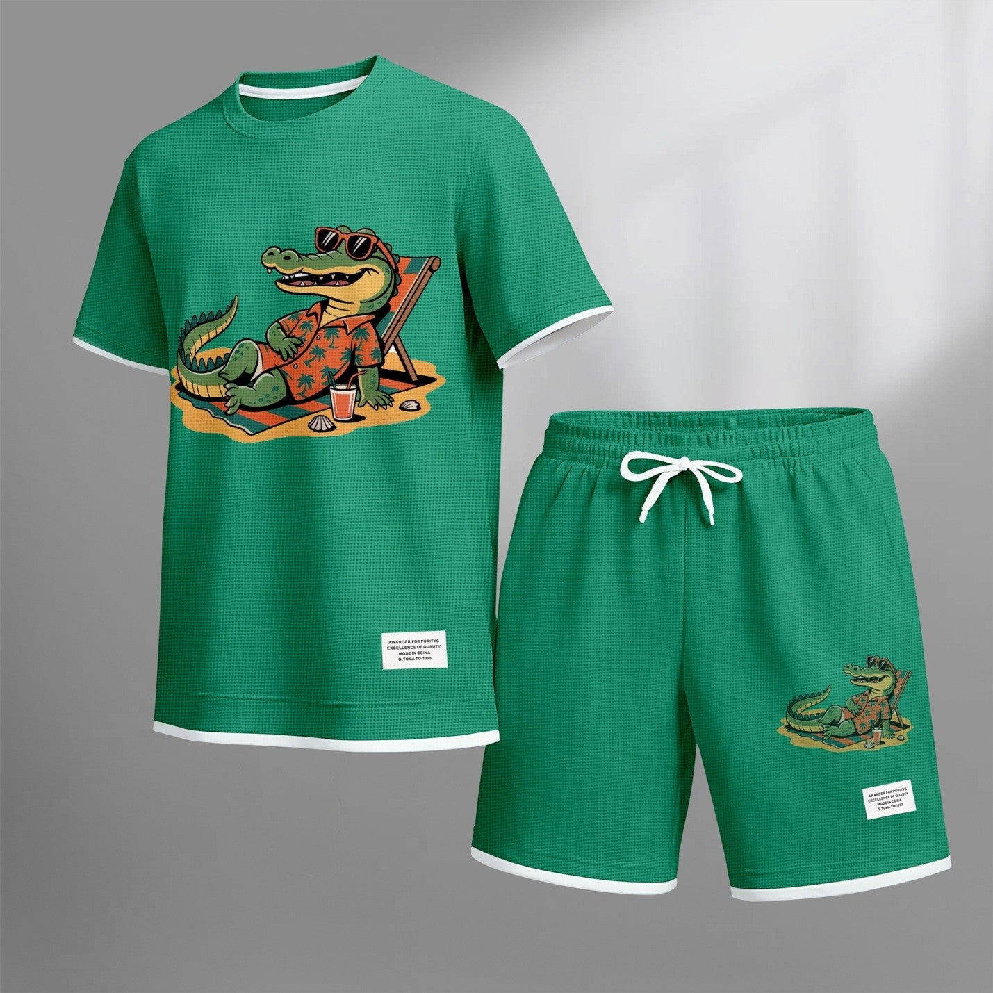 Men's Vacation Funny Animal Graphic Print Short Sleeve Shirt and Drawstring Shorts Set, Casual Summer Two-Piece Outfit, Lightweight Breathable Relaxed Fit Sportswear, Stylish Comfortable Daily Wear Beach Vacation Travel Loungewear