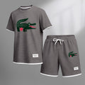 Men's Funny Crocodile Print Waffle Fabric Short-Sleeved Shirt And Shorts Set