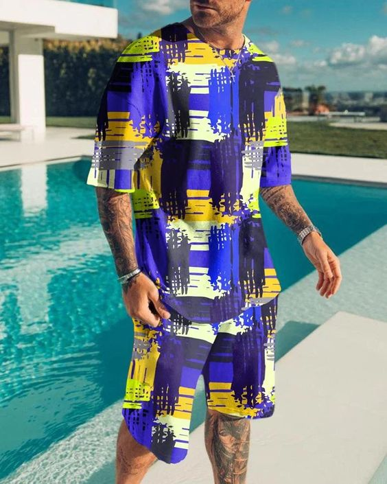 Suitmens Men's Color Block Shorts Suit