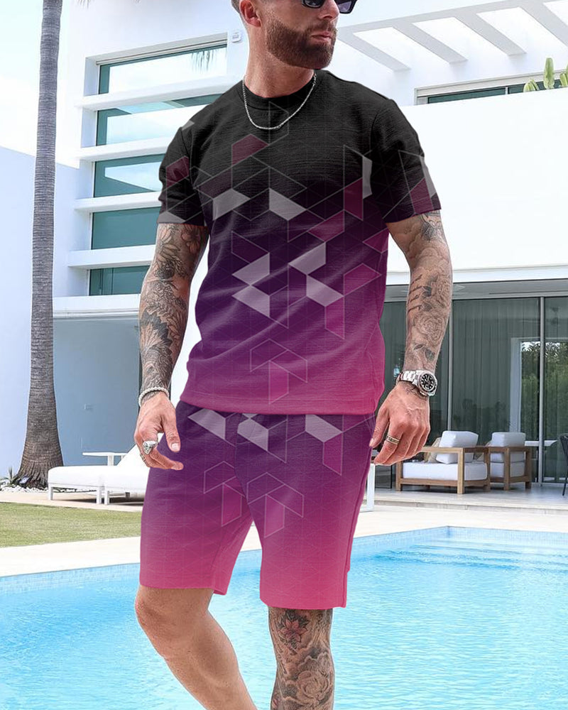 Men's Casual Gradient Print Shorts Set 58