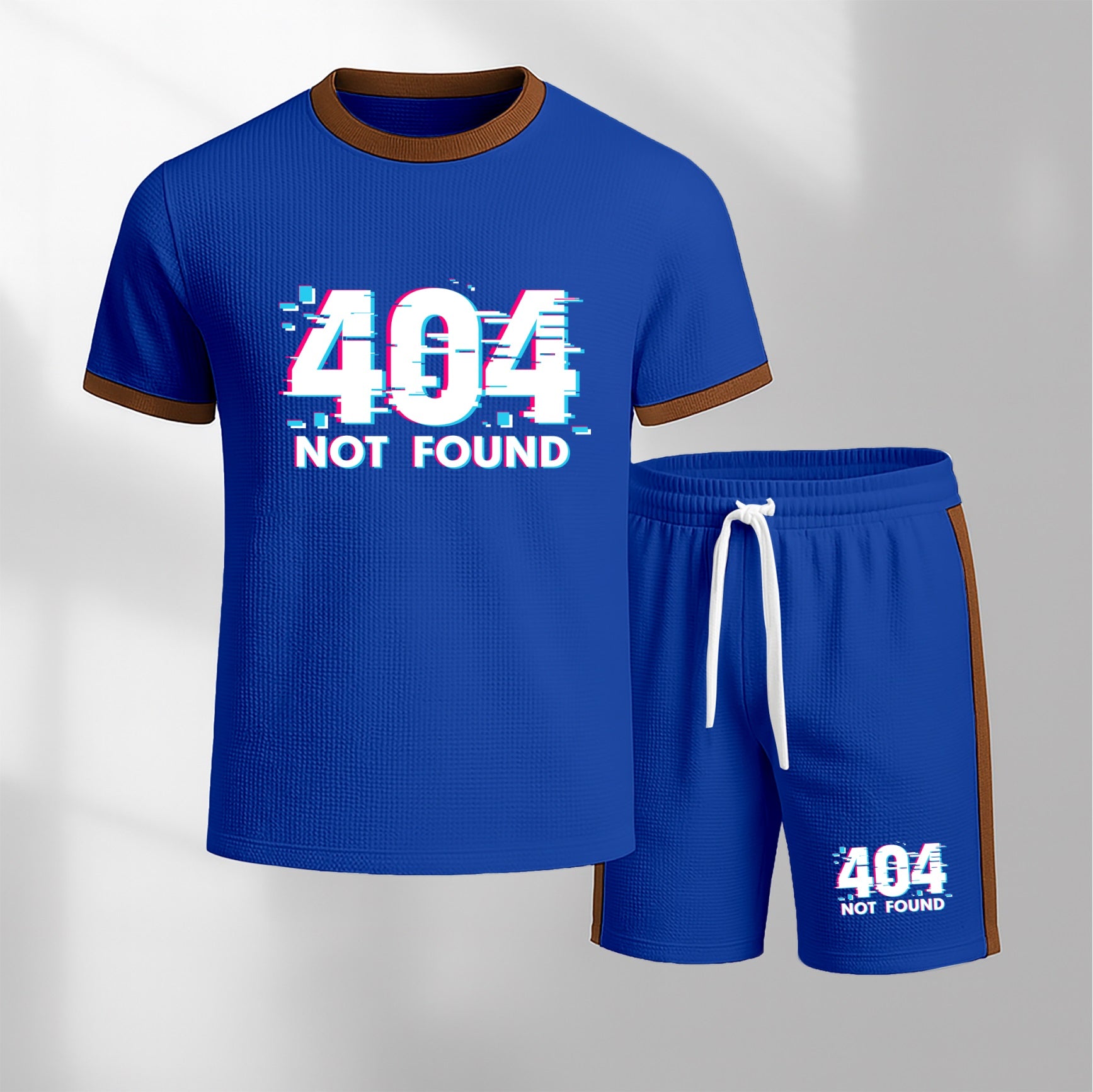 Men's 404 Pattern Short-Sleeve T-Shirt and Drawstring Shorts Set, Men's Clothing, Casual Sportswear Short-Sleeve Top and Shorts, Summer Men's Everyday Wear, Indoor and Outdoor Sportswear, Sports Set