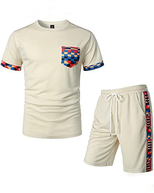 Men's Printed Colorblock T-Shirt and Shorts Set 013