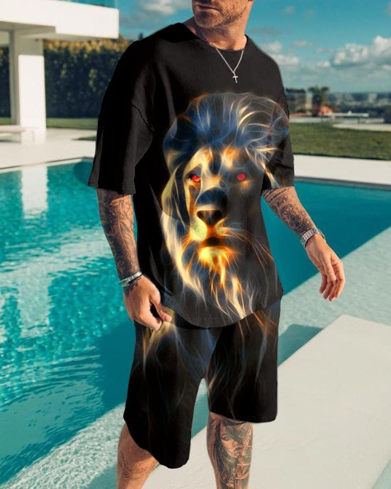 Suitmens Men's Lion Fashion Print Shorts Set 102