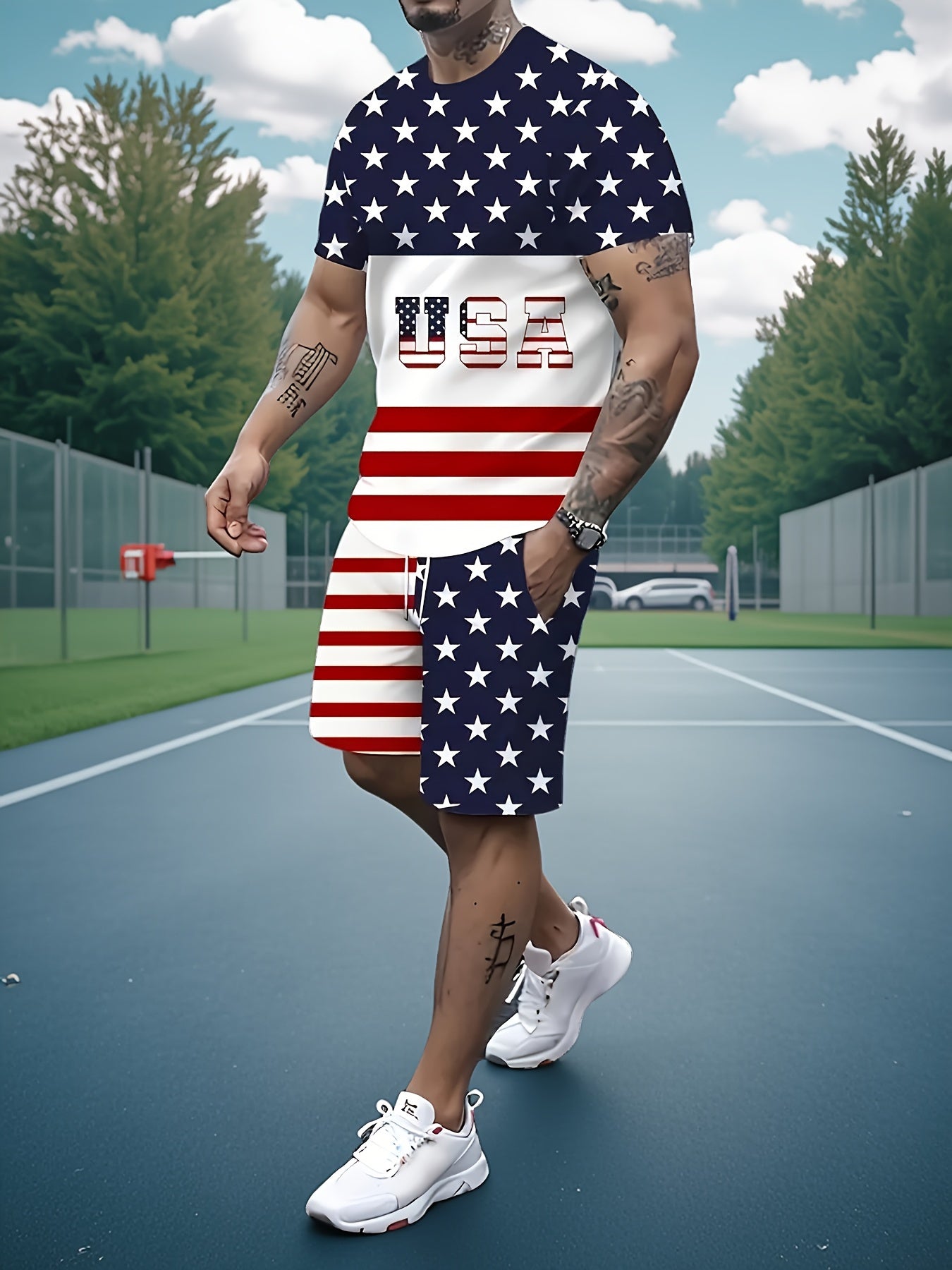 Men's Summer Vacation Round Neck Set 209