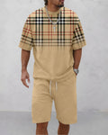 Men's Summer Colorblock Printed Round Neck Suit 084