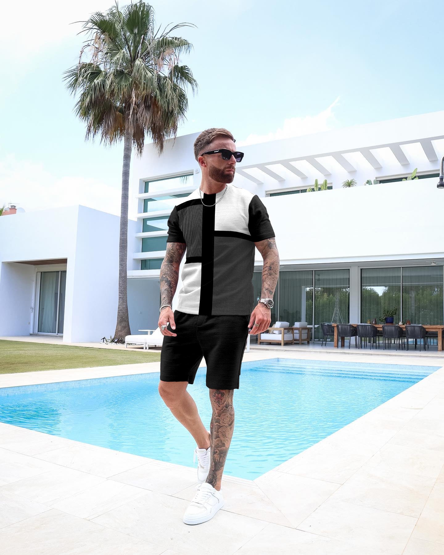 Men's Colorblock Print Shorts Set 47