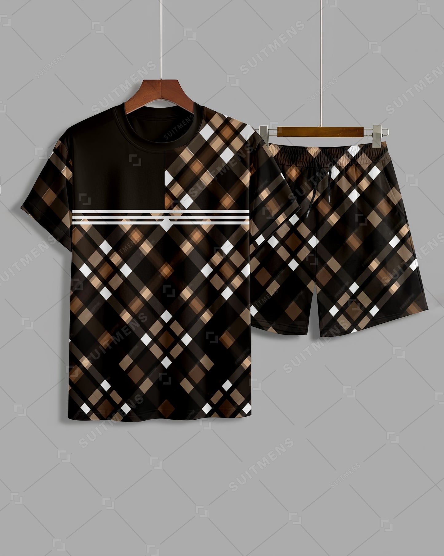 Men's Summer Colorblock Printed Round Neck Suit 018