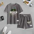 Men's Outdoor Iced Beer Print Waffle Fabric Short-Sleeved Shirt And Shorts Set