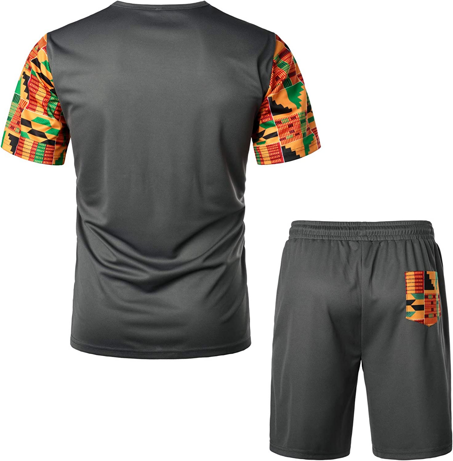 Men's Printed Colorblock T-Shirt and Shorts Set 020