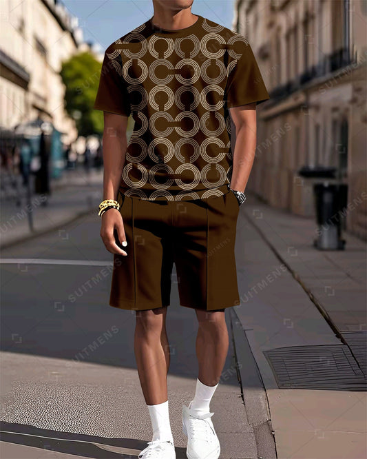 Men's Colorblock Printed Casual Summer Round Neck Set 2026
