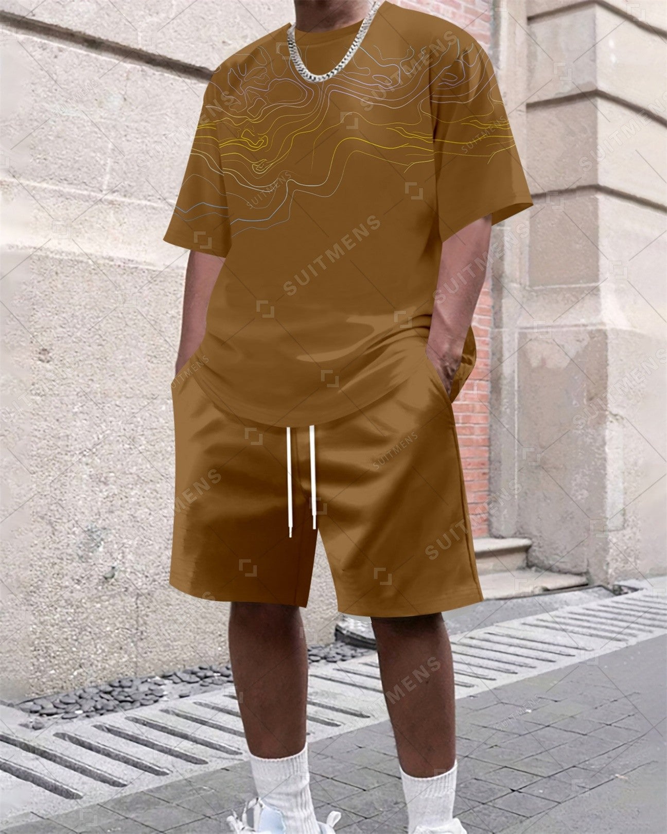 Men's Summer Art Print Crew Neck Set 631