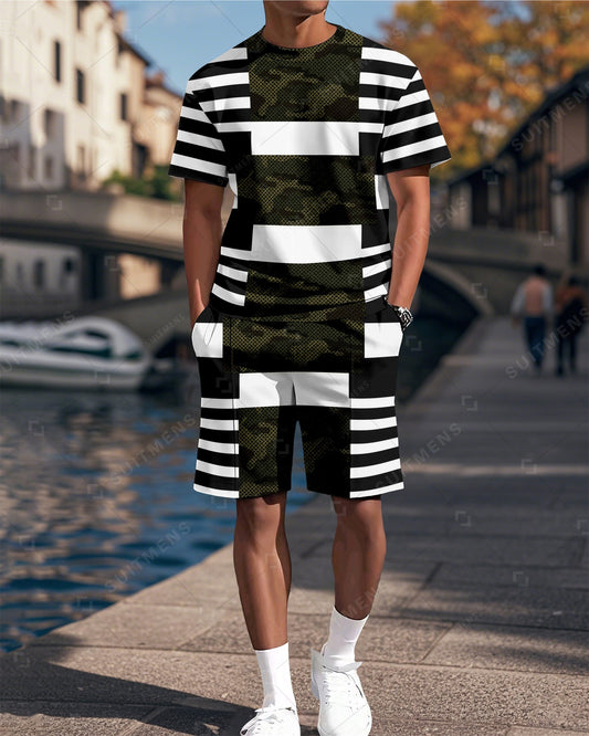 Men's Camouflage Printed Casual Summer Round Neck Set 2023