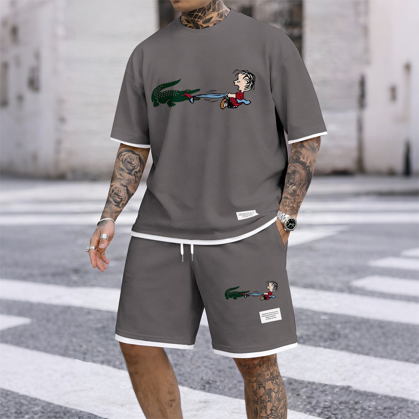 Men's Luxury Waffle-Knit Short-Sleeve Shirt & Shorts Set 14