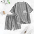 Men's Spring and Summer Palm Tree Print Checkered Fabric Drawstring Shorts Set, Casual Summer Outfit with Short-Sleeved Shirt and Shorts, Ideal for Everyday Wear and Sports Activities.