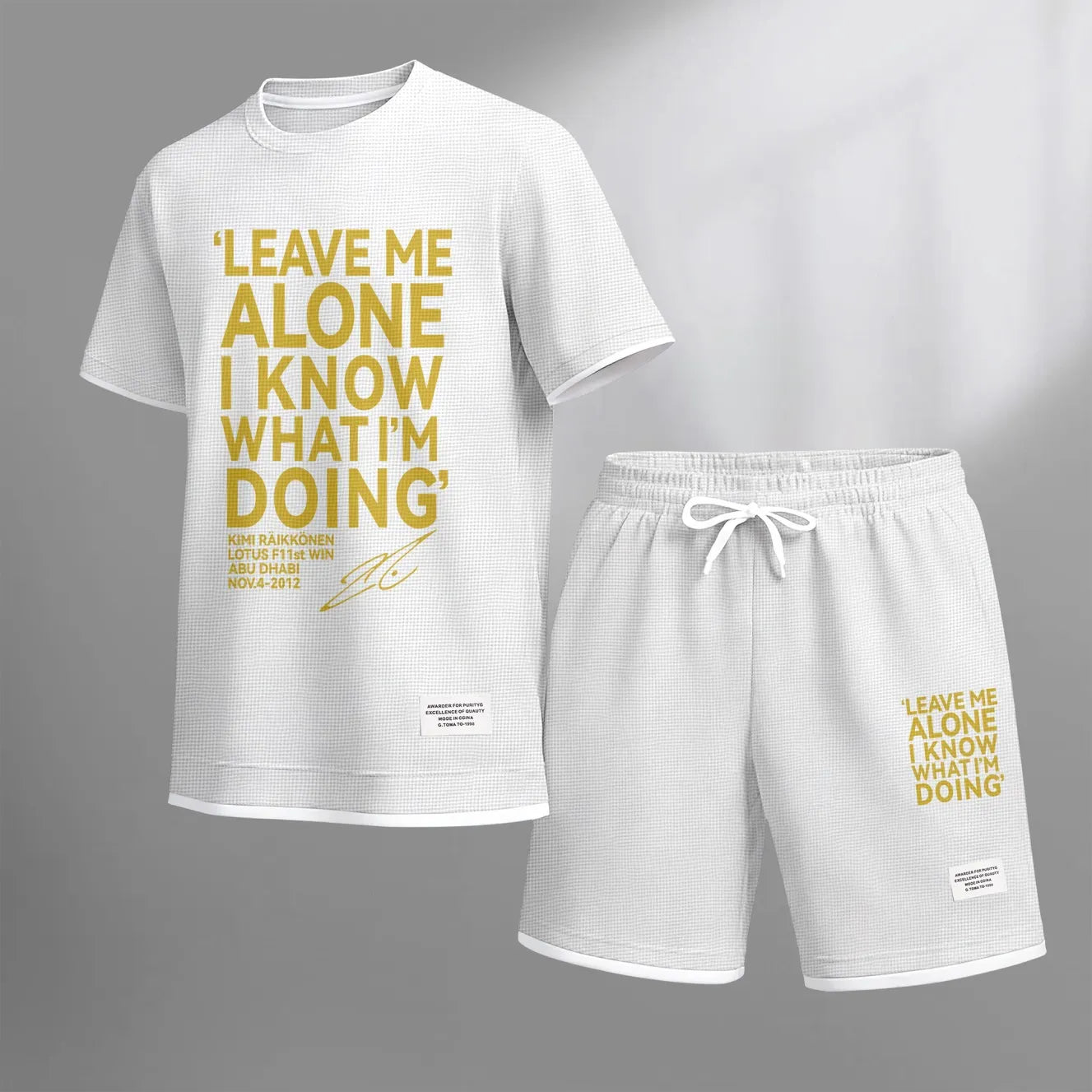 Men's Racing Driver Quotes Print Waffle Fabric Short-Sleeved Shirt And Shorts Set