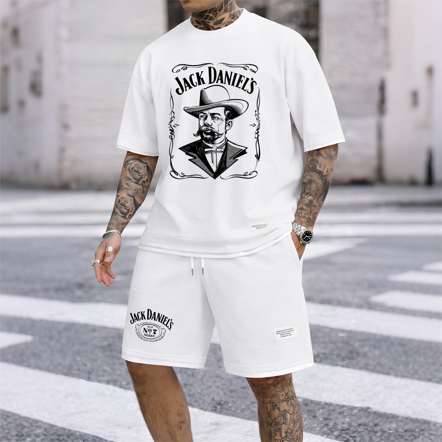 Men's Beer Print Drawstring Shorts Set, Suitable For Spring And Summer Wear, Casual Summer Set, Including Short-Sleeved Shirt And Shorts, Suitable For Everyday Wear And Sports 04