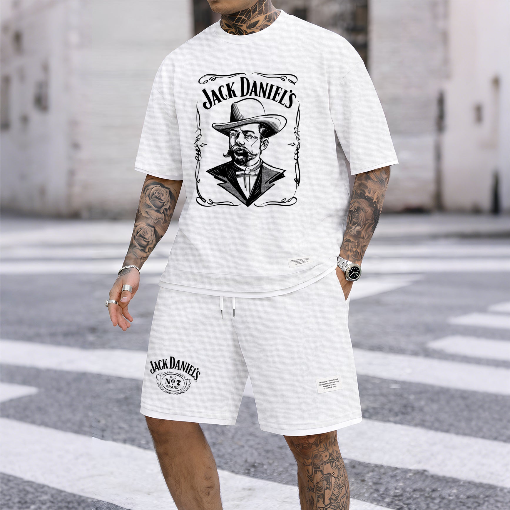 Men's Beer Print Drawstring Shorts Set, Suitable For Spring And Summer Wear, Casual Summer Set, Including Short-Sleeved Shirt And Shorts, Suitable For Everyday Wear And Sports 04