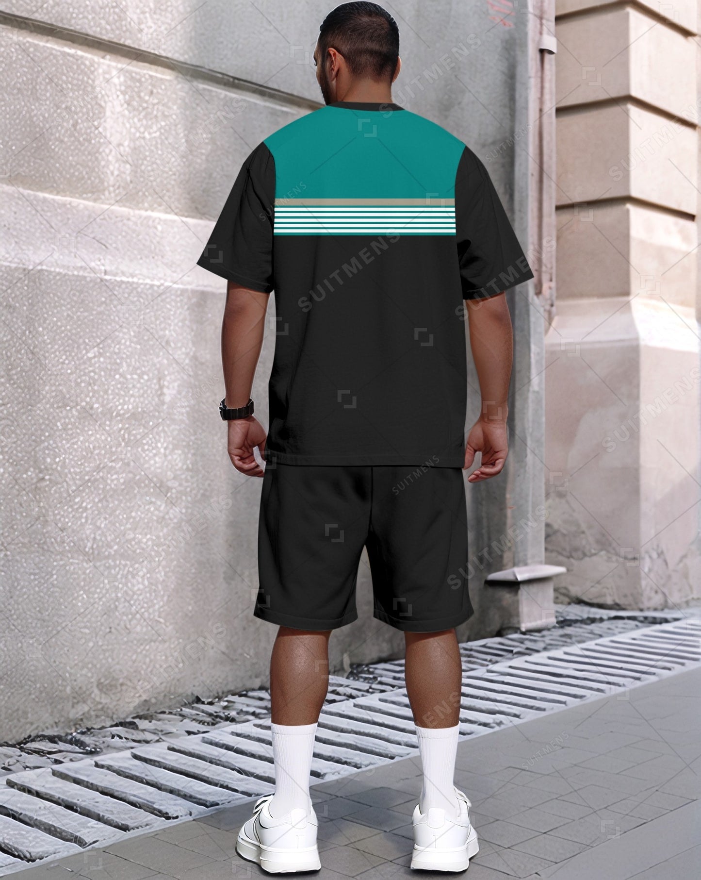 Men's Summer Colorblock Printed Round Neck Set 416