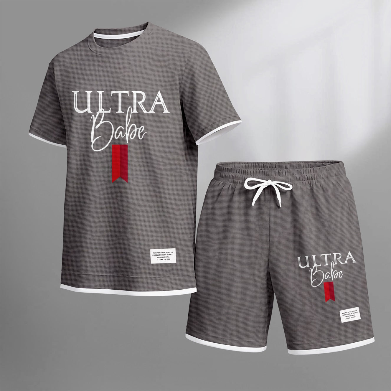 Men's Refreshing Low-Calorie Style Print Waffle Fabric Short-Sleeved Shirt And Shorts Set
