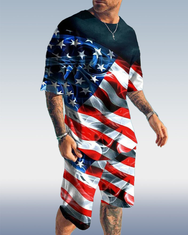 Suitmens Men's Flag Print Shorts Set 114