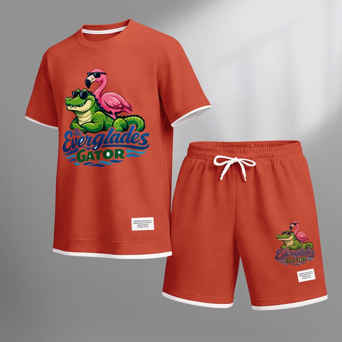 Men's Amusing Animals print drawstring shorts set for spring/summer, a casual summer outfit including a short-sleeved shirt and shorts, suitable for everyday wear and sports. A two-piece set for a relaxed and energetic lifestyle.