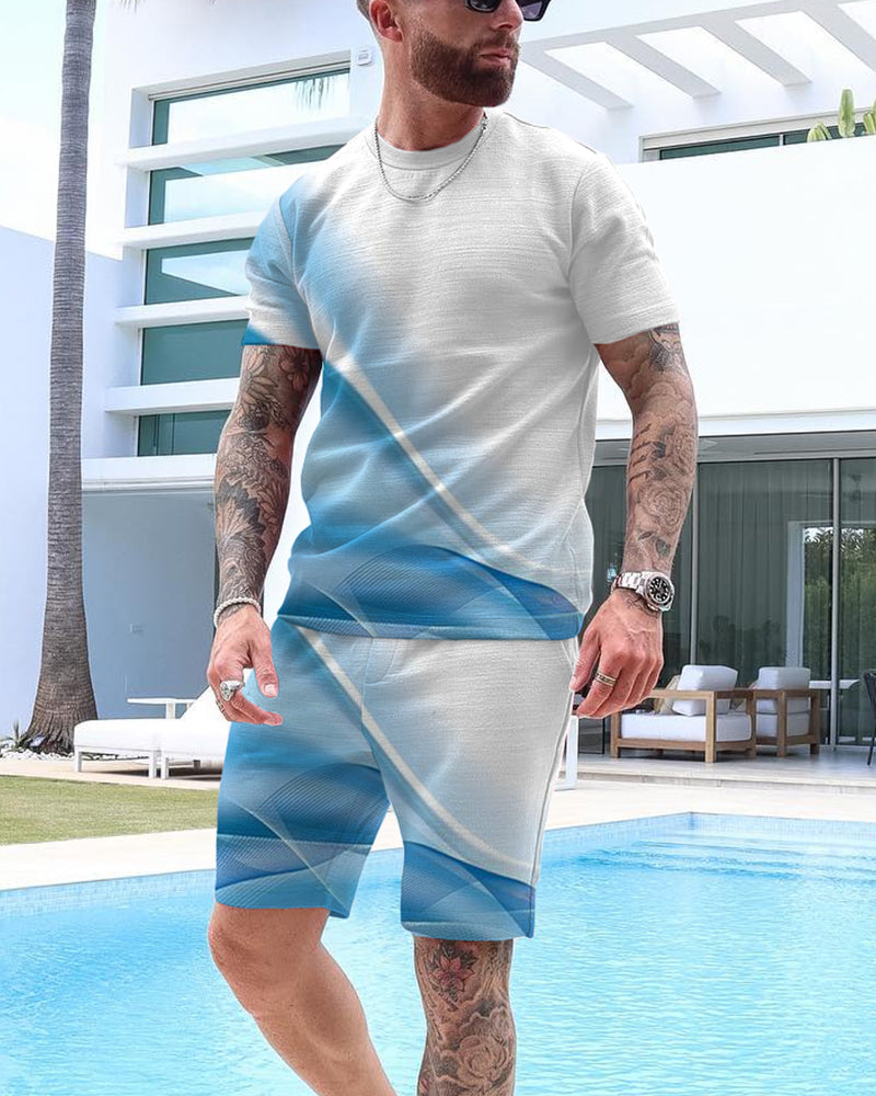 Men's Casual Gradient Print Shorts Set 71