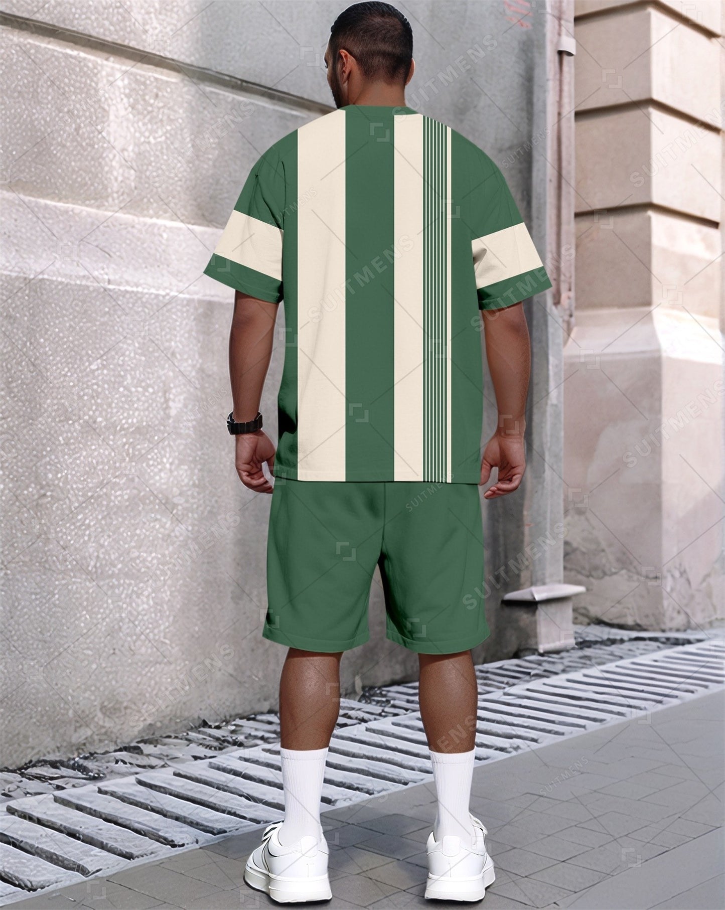 Men's Summer Colorblock Printed Round Neck Set 431